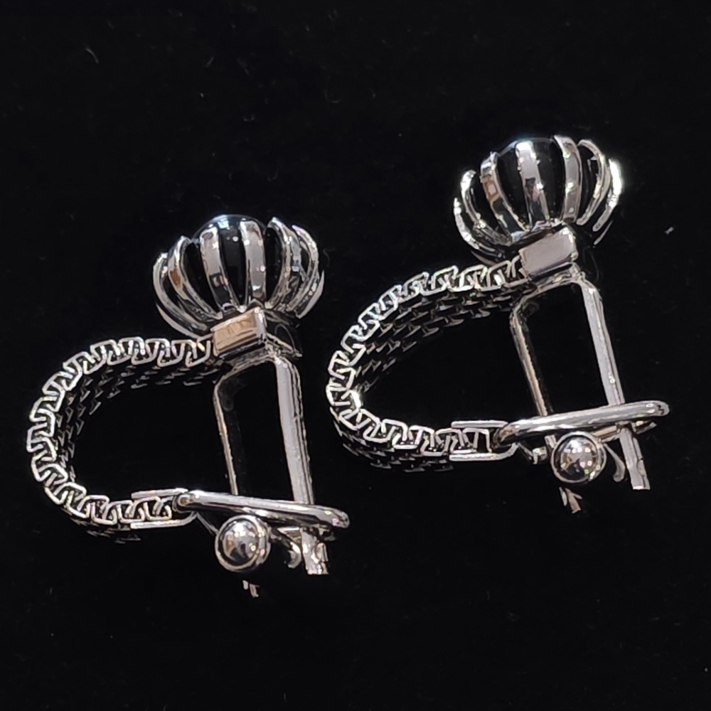 Unsigned Silver And Black Cufflinks - image 3